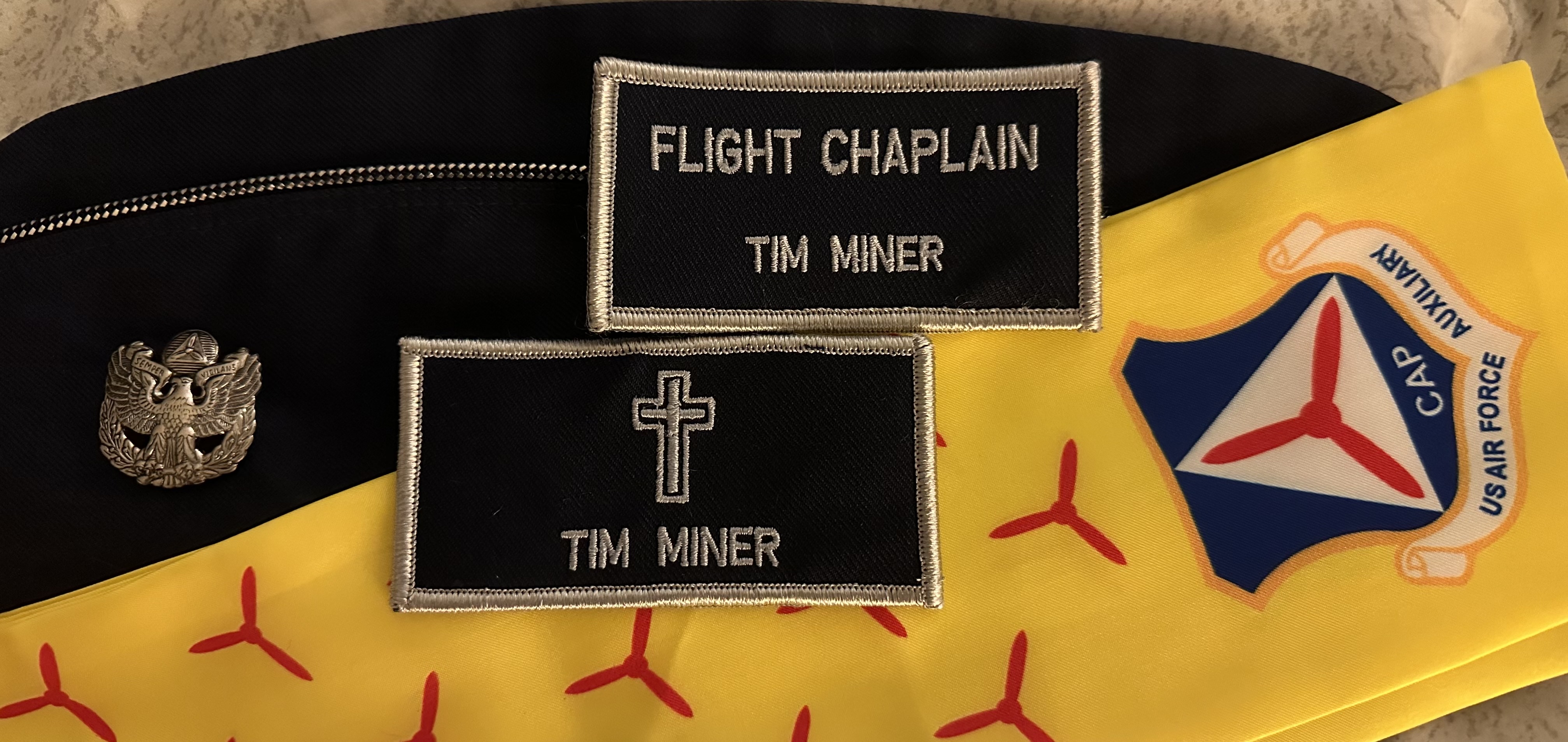 CAP Flight Chaplain and flight suit nametags according to the latest uniform regulation of the organization.